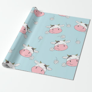 Cute cows seamless pattern. Vintage childish backg Wrapping Paper