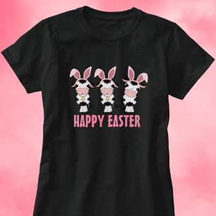 Cute Cows Wearing Pink Bunny Rabbit Ears Easter T-Shirt