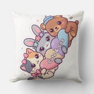Cute & Coz Kawaii Animal Trio Pastel Throw Pillow