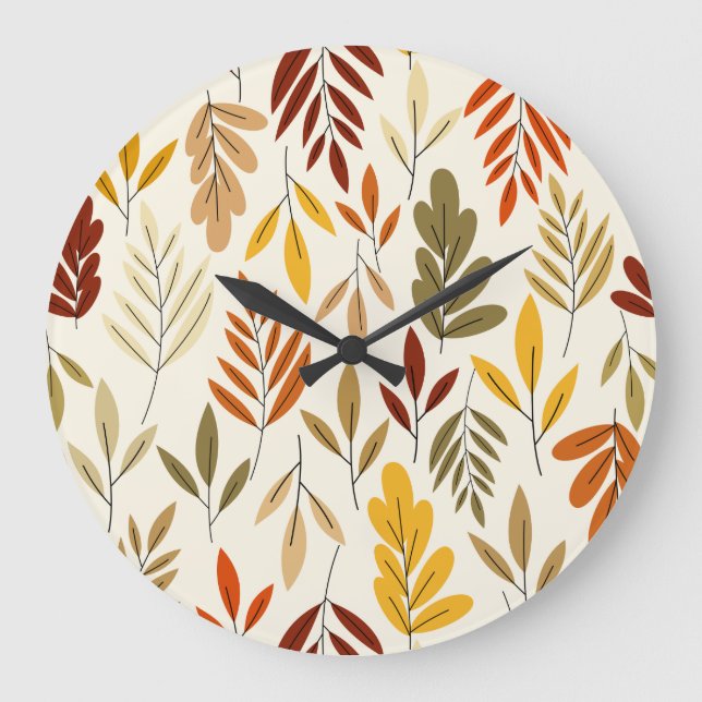 Cute Cozy Fall Leaves Pattern Large Clock (Front)