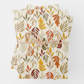Cute Cozy Fall Leaves Pattern Wrapping Paper Sheet (In situ)