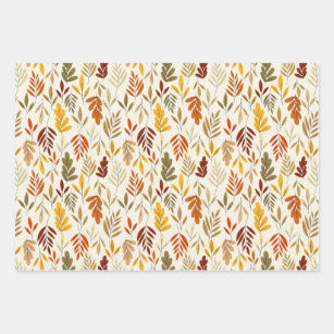 Cute Cozy Fall Leaves Pattern Wrapping Paper Sheet
