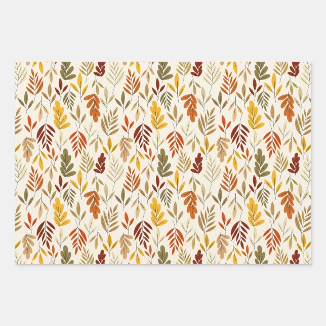 Cute Cozy Fall Leaves Pattern Wrapping Paper Sheet (Front)