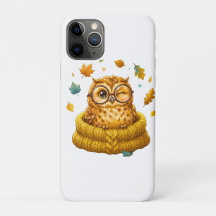 Cute Cozy Fall Owl Yellow Sweater Autumn Leaves Ki iPhone 11 Pro Case