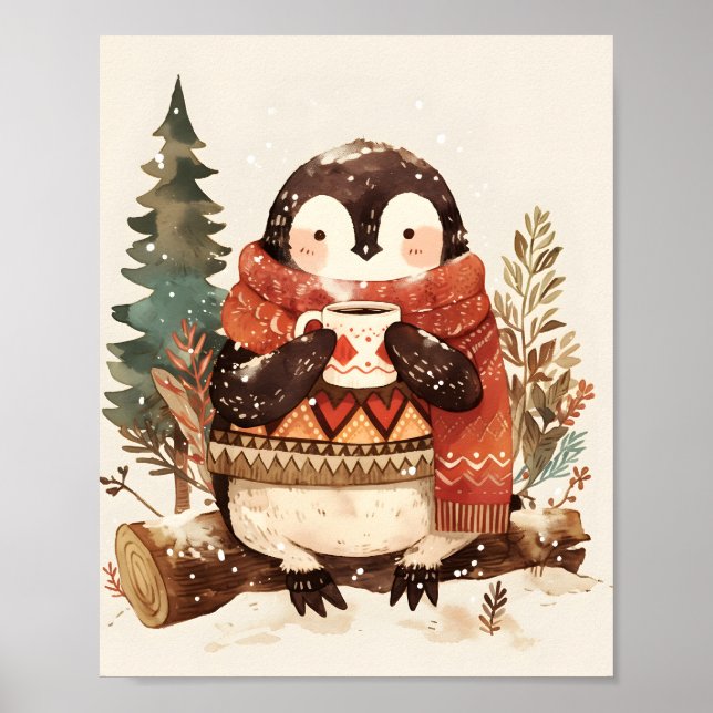 Cute Cozy Penguin Winter Nursery Wall Art Print  (Front)