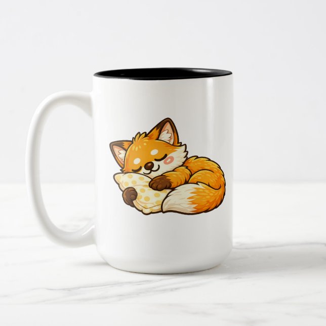 Cute Cozy Sleeping Fox Two-Tone Coffee Mug (Left)