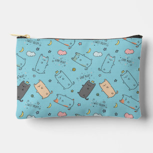Cute & Cozy Sleepy Cat Dreams Pattern Accessory Pouch