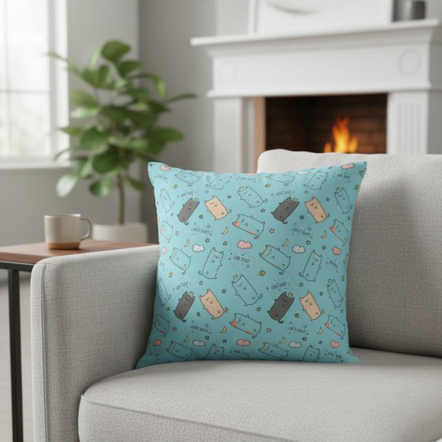 Cute & Cozy Sleepy Cat Dreams Pattern Cushion (Creator Uploaded)