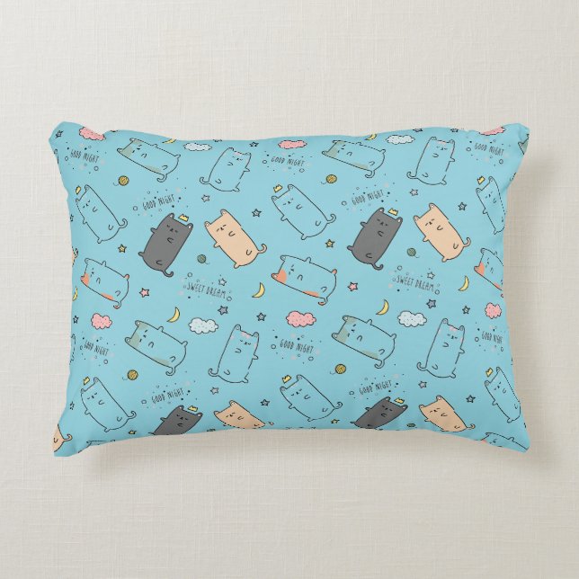 Cute & Cozy Sleepy Cat Dreams Pattern Decorative Cushion (Front)