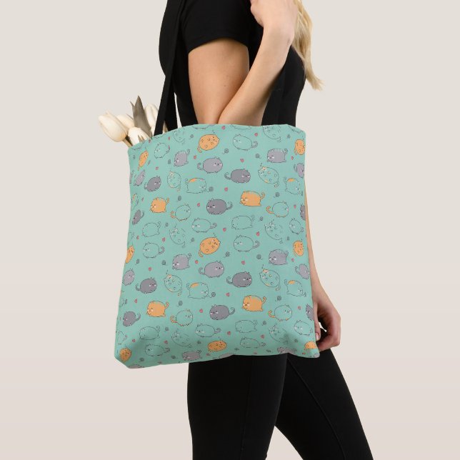 Cute & Cozy Sleepy Cat Dreams Pattern Tote Bag (Close Up)