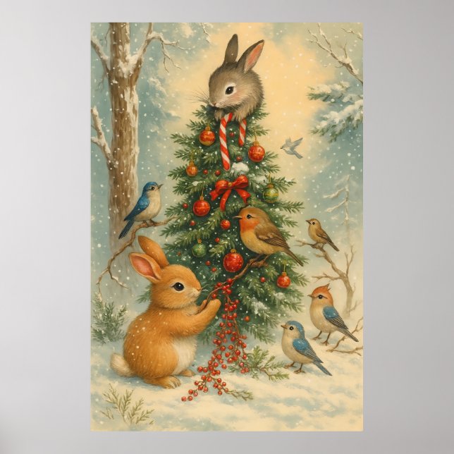 Cute cozy woodland christmas bunny festive  poster (Front)