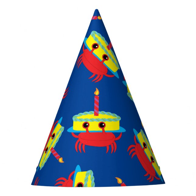 Cute Crab Beach 1st Birthday Party Hat (Front)