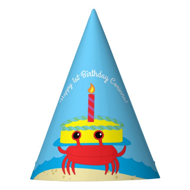 Cute Crab Beach 1st Birthday Party Party Hat (Front)