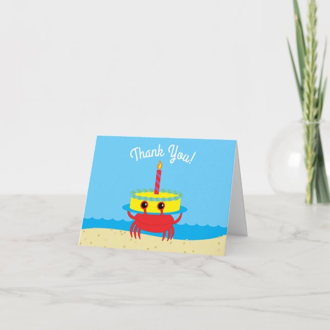 Cute Crab Beach Kid's Birthday Party Card (Front)