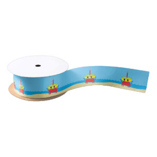 Cute Crab Beach Kid's Birthday Party Satin Ribbon