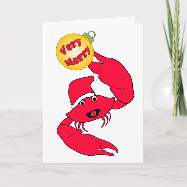 Cute Crab Cartoon Very Merry Christmas Holiday Card (Front)