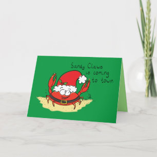 Cute Crab Christmas Funny Holiday Santa Cartoon Card