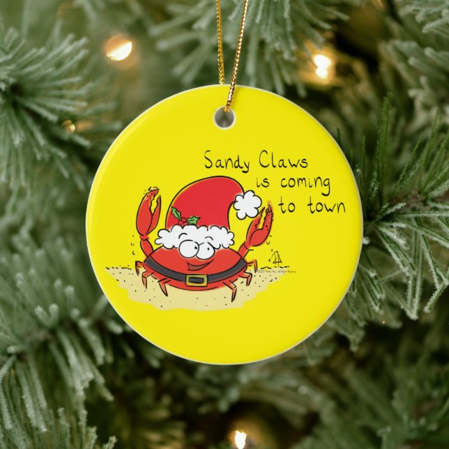 Cute Crab Christmas Funny Holiday Santa Cartoon Ceramic Ornament (Tree)
