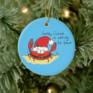Cute Crab Christmas Funny Holiday Santa Cartoon Ceramic Ornament