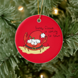 Cute Crab Christmas Funny Holiday Santa Cartoon Ceramic Ornament