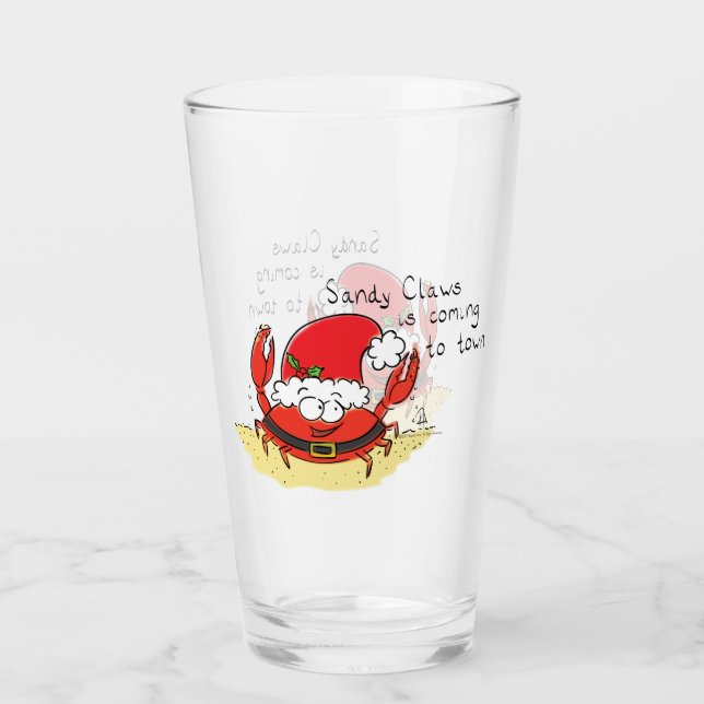 Cute Crab Christmas Funny Holiday Santa Cartoon Glass (Front)