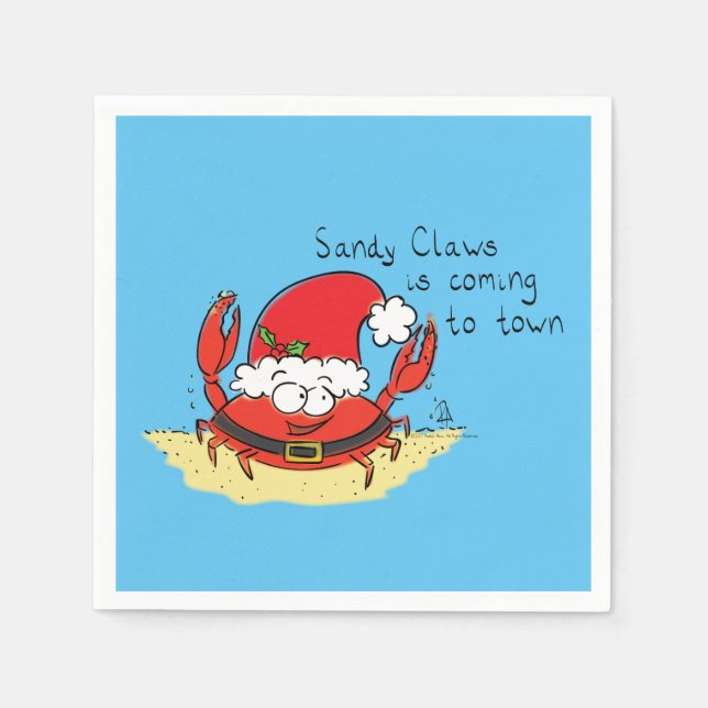 Cute Crab Christmas Funny Holiday Santa Cartoon Napkin (Front)