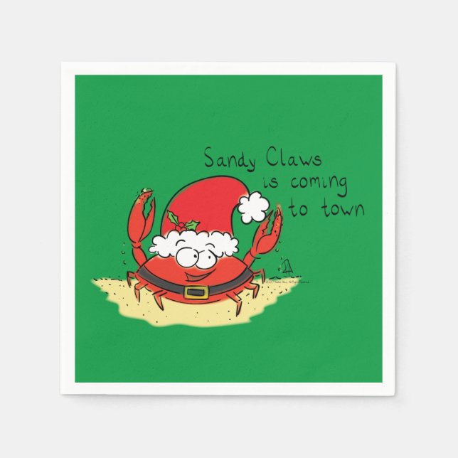 Cute Crab Christmas Funny Holiday Santa Cartoon Napkin (Front)