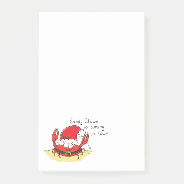 Cute Crab Christmas Funny Holiday Santa Cartoon Post-it Notes (Front)