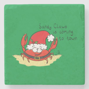 Cute Crab Christmas Funny Holiday Santa Cartoon Stone Coaster