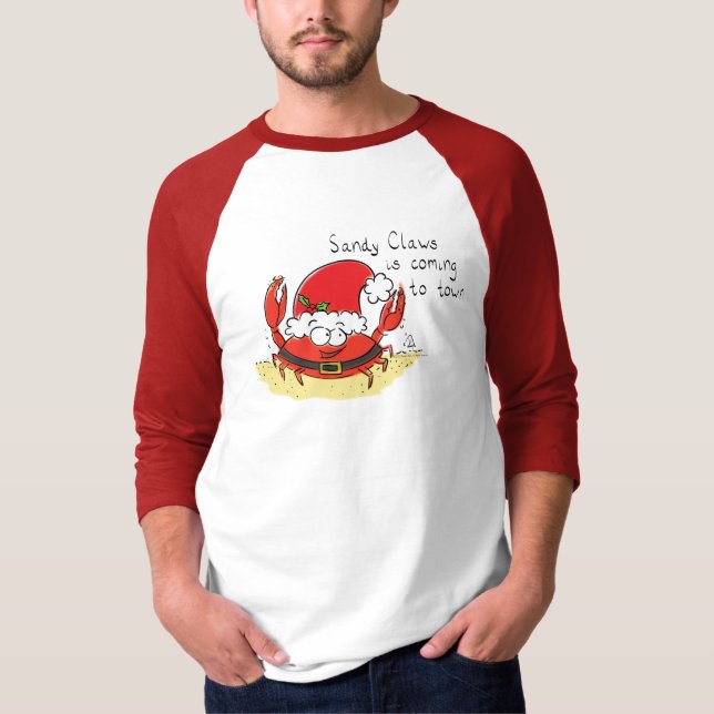 Cute Crab Christmas Funny Holiday Santa Cartoon T-Shirt (Front)
