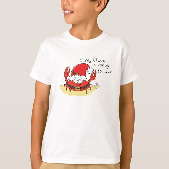 Cute Crab Christmas Funny Holiday Santa Cartoon T-Shirt (Front)