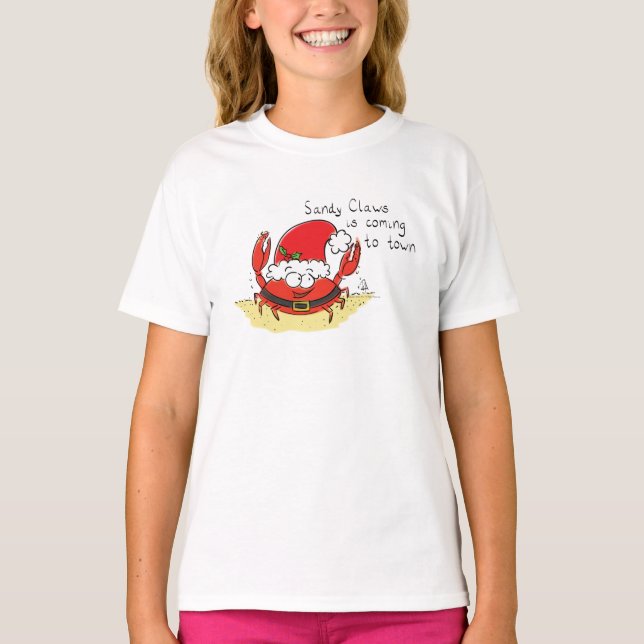Cute Crab Christmas Funny Holiday Santa Cartoon T-Shirt (Front)