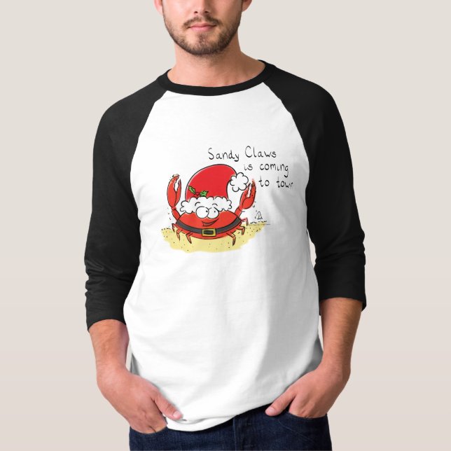 Cute Crab Christmas Funny Holiday Santa Cartoon T-Shirt (Front)