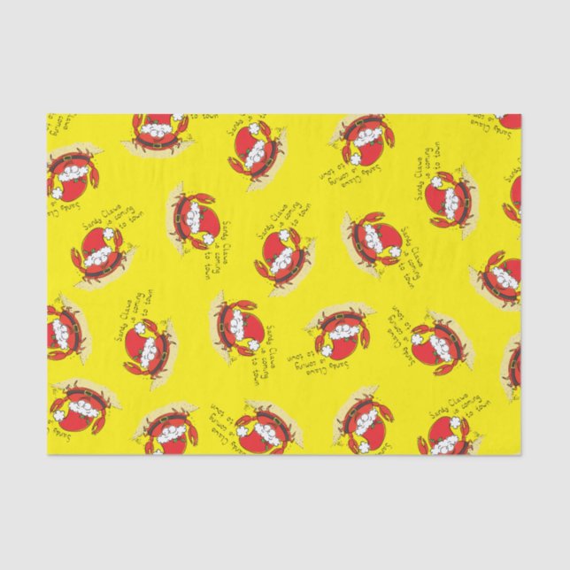 Cute Crab Christmas Funny Holiday Santa Cartoon Tissue Paper (Front)