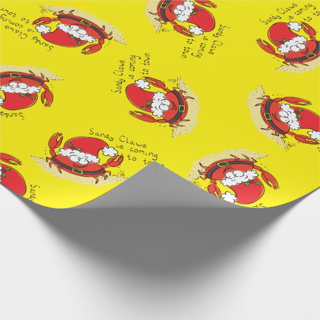 Cute Crab Christmas Funny Holiday Santa Cartoon Wrapping Paper (Corner)