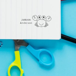 Cute Crab Hand-drawn Doodle Custom Kid Name Self-inking Stamp