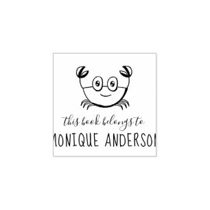 Cute Crab Hand-written This Book Belongs To Name Rubber Stamp