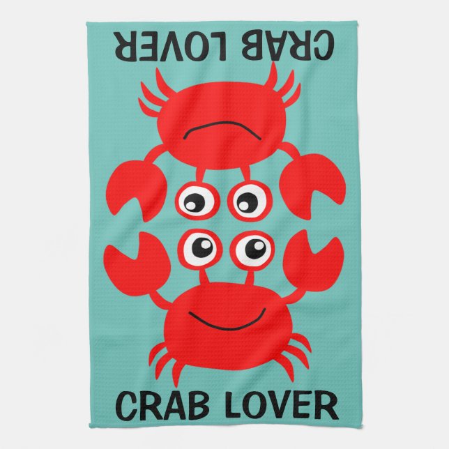Cute Crab Lover Tea Towel (Vertical)
