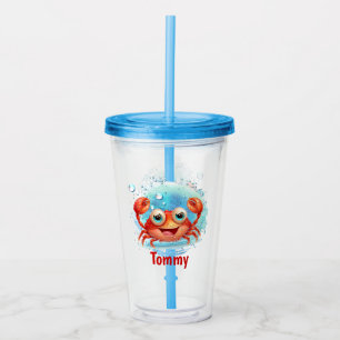 Cute Crab Name Kids Acrylic Tumbler