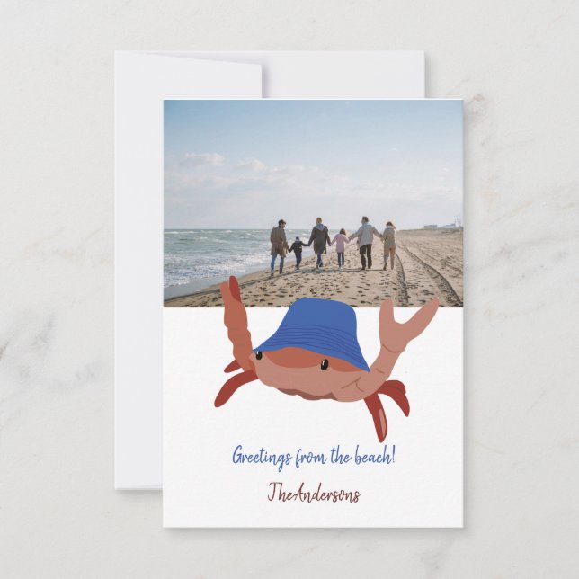 Cute Crab Personalised Beach Photo Card (Front)