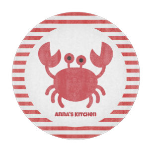 Cute Crab - Red & White Stripes Personalised Cutting Board