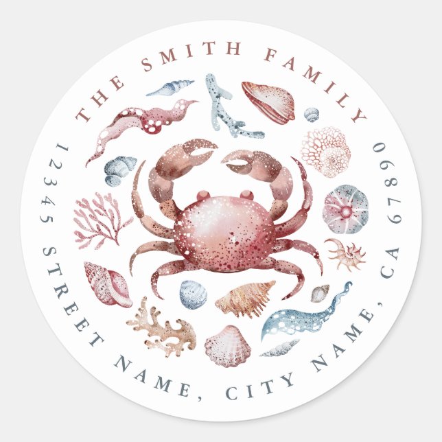 Cute Crab Round Stickers (Front)