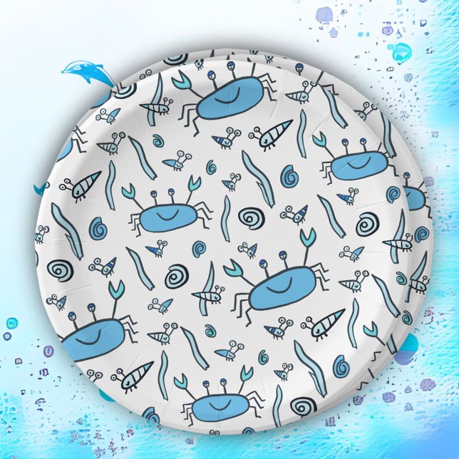 Cute Crab Sea Animals Boy Happy Birthday  Paper Pl Paper Plate (Creator Uploaded)