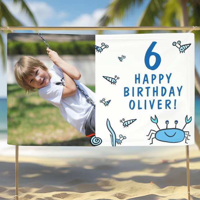 Cute Crab Sea Animals Boy Photo Birthday Party Banner (Creator Uploaded)