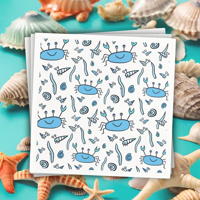 Cute Crab Sea Animals Drawing Pattern Boy Birthday Napkin (Creator Uploaded)