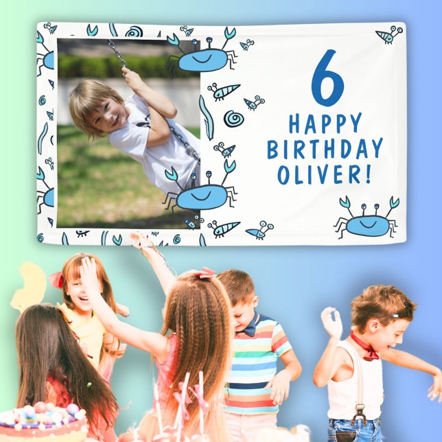 Cute Crab Sea Animals Shell Boy Photo Birthday Banner (Creator Uploaded)