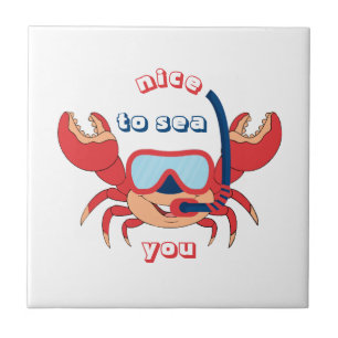 Cute Crab Snorkel Cartoon Nice To Sea You Ceramic Tile
