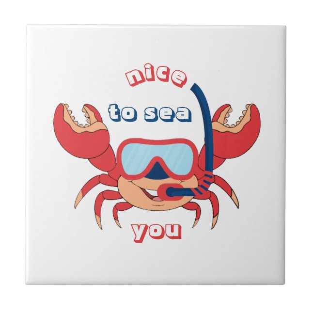 Cute Crab Snorkel Cartoon Nice To Sea You Ceramic Tile (Front)