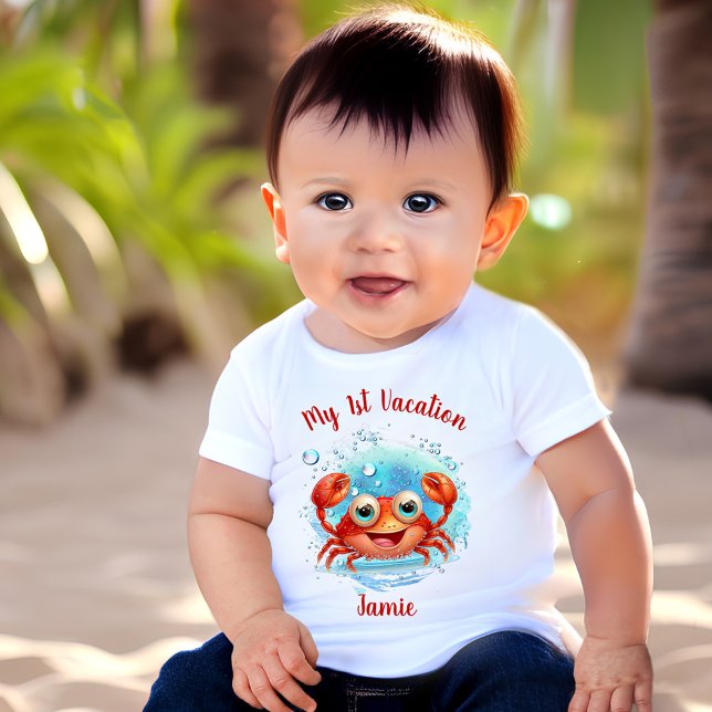 Cute Crab Summer Vacation Crabbing Name Baby T-Shirt (Creator Uploaded)