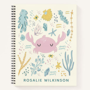 Cute Crab Underwater Shells Pastel Custom Name Notebook